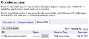 report a broken link to google